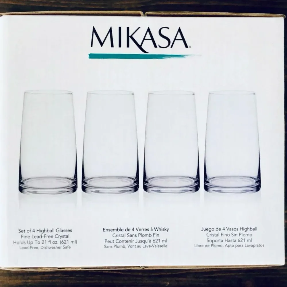 NWT Mikasa Gorgeous Set Of 4 CORA Highball Lead Free 21 Oz Glasses